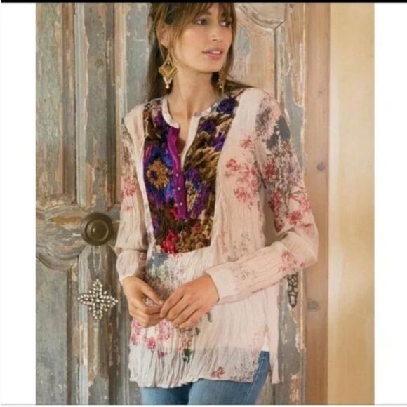 Soft Surroundings Victorian Floral Velvet Silk Boho Aria Tunic Bibbed He… - Picture 1 of 7